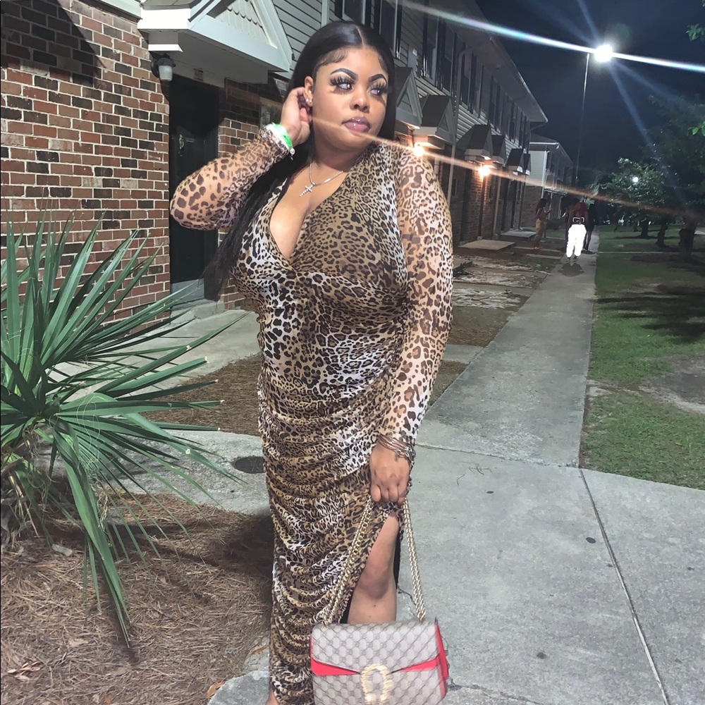 FASHION NOVA DEEP V CHEETAH DRESS